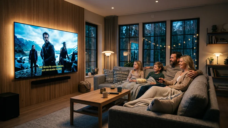 Familj som njuter av IPTV 2026 i vardagsrummet