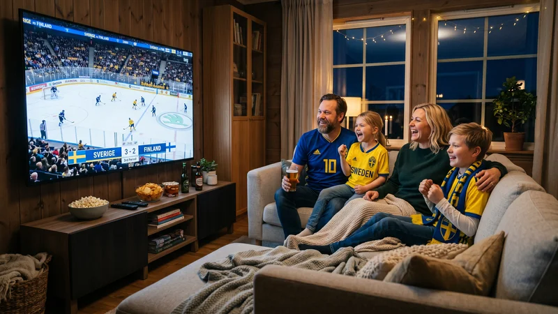 Svensk familj njuter av IPTV Nordic i tv-soffan