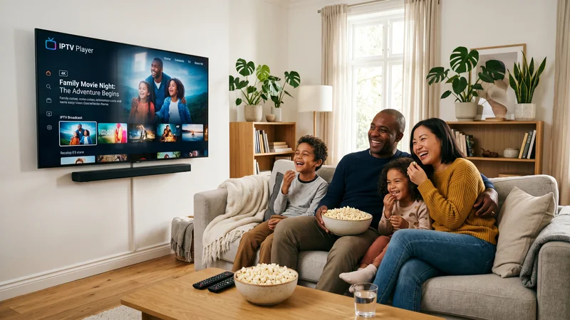 Familj som kollar på IPTV i högsta kvalitet